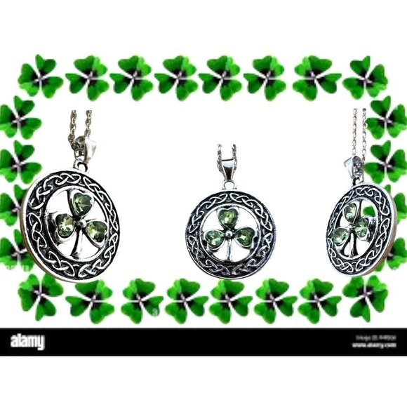 Shamrock Necklace New Celtic Knot Open Cut Design 18 in Chain St Patrick… - Picture 3 of 10
